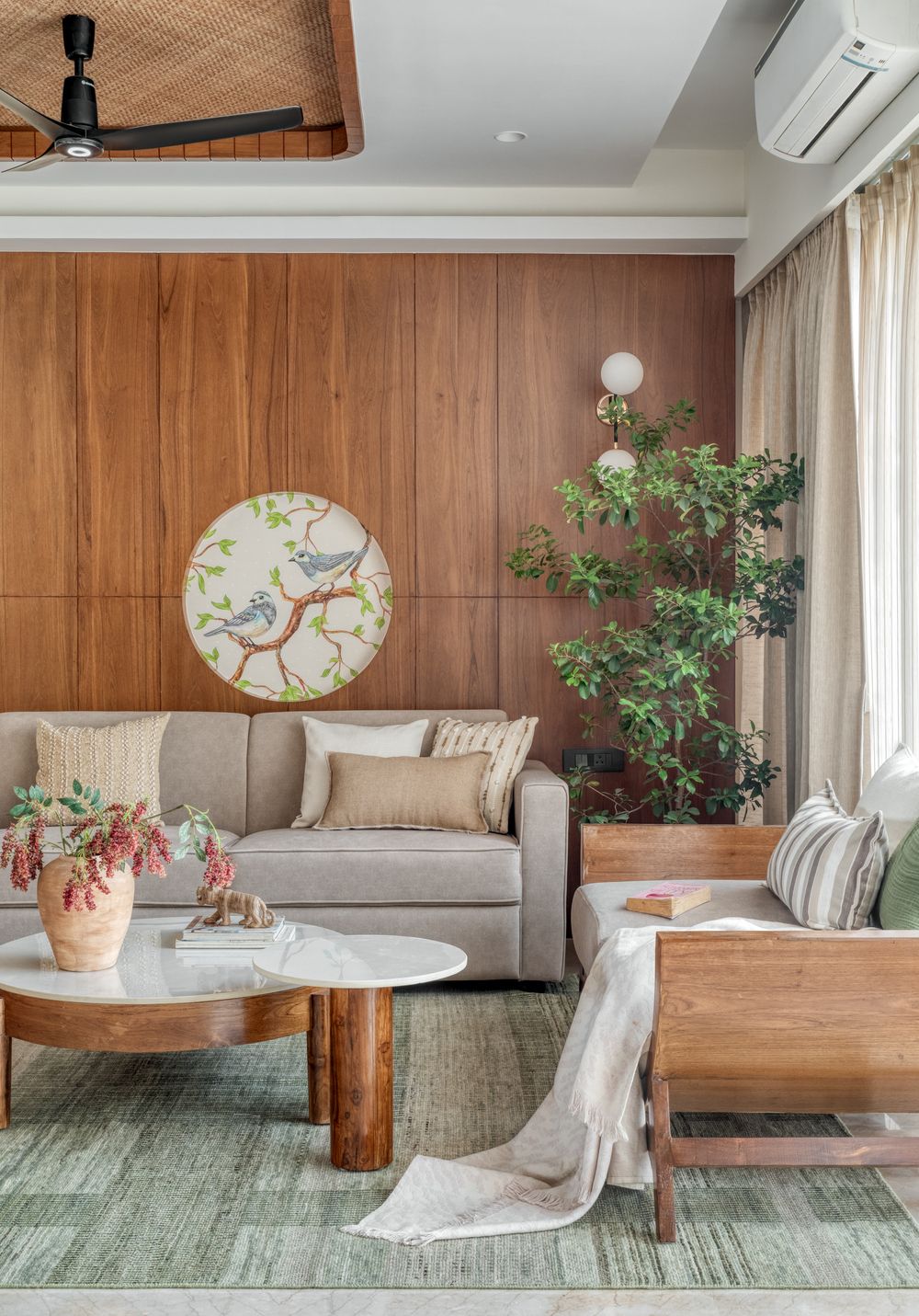 Tranquil Pune home with woven-cane ceilings overlooking a green hillock, A Canopy of Weaves